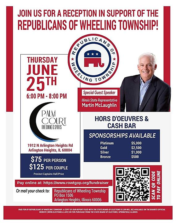 ROWT Fundraiser at Palm Court ROWT Fundraiser at Palm Court flyer featuring special guest speaker State Representative Marty McLaughlin